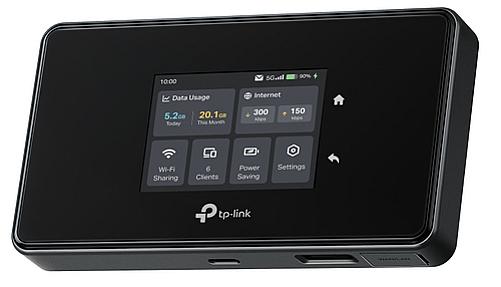 TP-Link M8550 5G portable router Wi-Fi 6E LTE SIM travel hotspot black front view