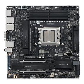 | ASUS PRO WS B850M-ACE SE, AMD Socket AM5 DDR5-SDRAM 256GB Micro-ATX Motherboard                              | Specification                                                                                                                                                                                                                                                                                                                                                                                                                                                                                                | | -------------------------------------- | ------------------------------------------------------------------------------------------------------------------------------------------------------------------------------------------------------------------------------------------------------------------------------------------------------------------------------------------------------------------------------------------------------------------------------------------------------------------------------------------------------------ | | **Miscellaneous**                      |                                                                                                                                                                                                                                                                                                                                                                                                                                                                                                              | | Cables Included                        | 2 x Serial ATA cable                                                                                                                                                                                                                                                                                                                                                                                                                                                                                         | | Included Accessories                   | IO shield, Q-Connector, 1 x M.2 rubber package, ACC Express Activation Key Card                                                                                                                                                                                                                                                                                                                                                                                                                              | | Product Type                           | Motherboard                                                                                                                                                                                                                                                                                                                                                                                                                                                                                                  | | Width                                  | 9.6 in                                                                                                                                                                                                                                                                                                                                                                                                                                                                                                       | | Software Included                      | Adobe Creative Cloud (free trial), Armoury Crate, ASUS CPU-Z, ASUS DriverHub, ASUS Fan Xpert 4, Norton 360 Deluxe (60 days trial), TurboV Core, WinRAR (40 days trial), ASUS Control Center Express                                                                                                                                                                                                                                                                                                          | | Depth                                  | 9.6 in                                                                                                                                                                                                                                                                                                                                                                                                                                                                                                       | | **Processor**                          |                                                                                                                                                                                                                                                                                                                                                                                                                                                                                                              | | Max Supported Qty                      | 1                                                                                                                                                                                                                                                                                                                                                                                                                                                                                                            | | Installed Qty                          | 0                                                                                                                                                                                                                                                                                                                                                                                                                                                                                                            | | **Networking**                         |                                                                                                                                                                                                                                                                                                                                                                                                                                                                                                              | | Data Link Protocol                     | 2.5 Gigabit Ethernet                                                                                                                                                                                                                                                                                                                                                                                                                                                                                         | | **Dimensions & Weight**                |                                                                                                                                                                                                                                                                                                                                                                                                                                                                                                              | | Width                                  | 9.6in                                                                                                                                                                                                                                                                                                                                                                                                                                                                                                        | | Depth                                  | 9.6in                                                                                                                                                                                                                                                                                                                                                                                                                                                                                                        | | **Supported RAM**                      |                                                                                                                                                                                                                                                                                                                                                                                                                                                                                                              | | Supported RAM Integrity Check          | ECC, on-die ECC, non-ECC                                                                                                                                                                                                                                                                                                                                                                                                                                                                                     | | Max Size                               | 256 GB                                                                                                                                                                                                                                                                                                                                                                                                                                                                                                       | | Bus Clock                              | 5600 MT/s                                                                                                                                                                                                                                                                                                                                                                                                                                                                                                    | | Features                               | Dual channel memory architecture, AMD EXPO technology                                                                                                                                                                                                                                                                                                                                                                                                                                                        | | Registered or Buffered                 | Unbuffered                                                                                                                                                                                                                                                                                                                                                                                                                                                                                                   | | Technology                             | DDR5                                                                                                                                                                                                                                                                                                                                                                                                                                                                                                         | | **Audio Output**                       |                                                                                                                                                                                                                                                                                                                                                                                                                                                                                                              | | Type                                   | Sound card                                                                                                                                                                                                                                                                                                                                                                                                                                                                                                   | | **Video Output**                       |                                                                                                                                                                                                                                                                                                                                                                                                                                                                                                              | | Type                                   | Graphics adapter                                                                                                                                                                                                                                                                                                                                                                                                                                                                                             | | **Mainboard**                          |                                                                                                                                                                                                                                                                                                                                                                                                                                                                                                              | | Form Factor                            | Micro ATX                                                                                                                                                                                                                                                                                                                                                                                                                                                                                                    | | Supported RAM (Registered or Buffered) | Unbuffered                                                                                                                                                                                                                                                                                                                                                                                                                                                                                                   | | Processor Socket                       | Socket AM5                                                                                                                                                                                                                                                                                                                                                                                                                                                                                                   | | Supported RAM Speed                    | 5600 MT/s                                                                                                                                                                                                                                                                                                                                                                                                                                                                                                    | | Supported RAM Integrity Check          | On-die ECC                                                                                                                                                                                                                                                                                                                                                                                                                                                                                                   | | Supported RAM Technology               | DDR5 SDRAM                                                                                                                                                                                                                                                                                                                                                                                                                                                                                                   | | Chipset Type                           | AMD B850                                                                                                                                                                                                                                                                                                                                                                                                                                                                                                     | | **Interfaces**                         |                                                                                                                                                                                                                                                                                                                                                                                                                                                                                                              | | Storage                                | Mini Cool Edge IO (MCIO)                                                                                                                                                                                                                                                                                                                                                                                                                                                                                     | | USB                                    | USB-C 3.2 Gen 2x2                                                                                                                                                                                                                                                                                                                                                                                                                                                                                            | | **Header**                             |                                                                                                                                                                                                                                                                                                                                                                                                                                                                                                              | | Model                                  | Pro WS B850M-ACE SE                                                                                                                                                                                                                                                                                                                                                                                                                                                                                          | | Product Line                           | ASUS                                                                                                                                                                                                                                                                                                                                                                                                                                                                                                         | | Packaged Quantity                      | 1                                                                                                                                                                                                                                                                                                                                                                                                                                                                                                            | | **LAN**                                |                                                                                                                                                                                                                                                                                                                                                                                                                                                                                                              | | Network Interfaces                     | 10 Gigabit Ethernet                                                                                                                                                                                                                                                                                                                                                                                                                                                                                          | | **General**                            |                                                                                                                                                                                                                                                                                                                                                                                                                                                                                                              | | Product Type                           | Motherboard - micro ATX                                                                                                                                                                                                                                                                                                                                                                                                                                                                                      | | Chipset Type                           | AMD B850                                                                                                                                                                                                                                                                                                                                                                                                                                                                                                     | | Processor Socket                       | Socket AM5                                                                                                                                                                                                                                                                                                                                                                                                                                                                                                   | | Max Processors Qty                     | 1                                                                                                                                                                                                                                                                                                                                                                                                                                                                                                            | | Compatible Processors                  | (supports Ryzen 7000/8000/9000 Series/AMD EPYC 4005 Series)                                                                                                                                                                                                                                                                                                                                                                                                                                                  | | **Features**                           |                                                                                                                                                                                                                                                                                                                                                                                                                                                                                                              | | BIOS Type                              | AMI                                                                                                                                                                                                                                                                                                                                                                                                                                                                                                          | | Hardware Features                      | Preboot eXecution Environment (PXE), CrashFree BIOS 3, LANGuard, Clear CMOS Button, reset button, Start button, BIOS FlashBack button, ASUS 5X Protection III, ESD Guards, ASUS DIGI+ VRM, ASUS Overvoltage Protection, aluminum heatsink design, ASUS EZ DIY, ASUS ProCool II, ASUS Q-Design, ASUS SafeDIMM, ASUS SafeSlot, ASUS Stainless Steel Back I/O, BIOS FlashBack LED, M.2 heatsink, M.2 Q-Latch, overcurrent protection, Q-Code, Q-Connector, Q-LED, Q-Slot, 8+2+1 Phase Power Design, 8 Layer PCB | | BIOS Features                          | UEFI BIOS, ASUS EZ Flash 3, ASUS UEFI BIOS EZ Mode                                                                                                                                                                                                                                                                                                                                                                                                                                                           | | Sleep / Wake Up                        | Wake on LAN (WOL), wake on PME                                                                                                                                                                                                                                                                                                                                                                                                                                                                               | | **Audio**                              |                                                                                                                                                                                                                                                                                                                                                                                                                                                                                                              | | Compliant Standards                    | High Definition Audio                                                                                                                                                                                                                                                                                                                                                                                                                                                                                        | | Type                                   | HD Audio (8-channel)                                                                                                                                                                                                                                                                                                                                                                                                                                                                                         | | **Expansion / Connectivity**           |                                                                                                                                                                                                                                                                                                                                                                                                                                                                                                              | | Interfaces                             | 3 x USB 3.2 Gen 2, 1 x USB-C 3.2 Gen 2, 1 x USB-C 3.2 Gen 2/DisplayPort, 2 x USB 2.0, 1 x DisplayPort, 1 x VGA, 1 x HDMI, 1 x LAN (10Gigabit Ethernet), 1 x LAN (2.5Gigabit Ethernet), 1 x LAN (Gigabit Ethernet)/management, 1 x microphone - mini-jack, 1 x audio line-out - mini-jack                                                                                                                                                                                                                     | | Internal Interfaces                    | 1 x USB 2.0 - Type A, 2 x USB 3.2 Gen 1 - header, 4 x USB 2.0 - header, 1 x USB-C 3.2 Gen 2x2 - header, 1 x audio - header, 1 x serial - header, 1 x SPI - header, 1 x Thunderbolt 4 - header                                                                                                                                                                                                                                                                                                                | | Power Connectors                       | 24-pin main power connector, 8-pin ATX12V connector, 4-pin ATX12V connector                                                                                                                                                                                                                                                                                                                                                                                                                                  | | Expansion Slots                        | 1 x CPU, 4 x DIMM 288-pin, 1 x PCIe 5.0 x16, 1 x PCIe 4.0 x16 (x4 mode), 2 x M.2 socket (2280 M.2 Key M slot), 1 x microSD                                                                                                                                                                                                                                                                                                                                                                                   | | Storage Interfaces                     | SATA-600 -connectors: 4 x 7pin Serial ATA - RAID 0 / RAID 1 / RAID 10 / RAID 5, PCIe 5.0 -connectors: 2 x M.2 - RAID 0 / RAID 1 / RAID 10 / RAID 5, PCIe 3.0 -connectors: 1 x U.2, PCIe 5.0 -connectors: 1 x MCIO                                                                                                                                                                                                                                                                                            | | **RAM**                                |                                                                                                                                                                                                                                                                                                                                                                                                                                                                                                              | | Max Supported Size                     | 256GB                                                                                                                                                                                                                                                                                                                                                                                                                                                                                                        |