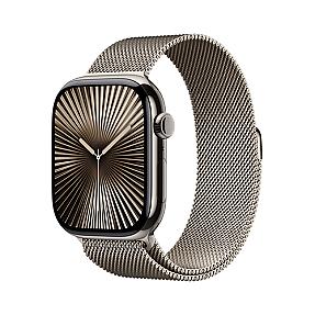 Side angle of Apple Smartwatch Series 10 showing stainless steel strap and titanium case