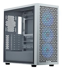 Cooler Master Elite 502 white gaming PC tower with mesh front panel and tempered glass