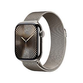 Side angle of Apple Watch Series 10 showing stainless steel band and titanium body