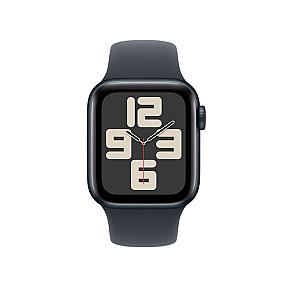 Apple Smartwatch SE Midnight Aluminium Case close up of Ion X glass display with rounded corners and digital interface.
