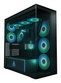ARCTIC Xtender Black E-ATX gaming tower PC case front view with tempered glass