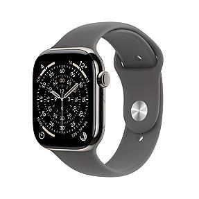 Apple Watch Series 11 Stone Grey Sport Band S M side profile highlighting sapphire glass and slim titanium design