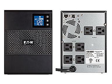Eaton 5SC750 525W UPS rear panel showing NEMA outlets and ports